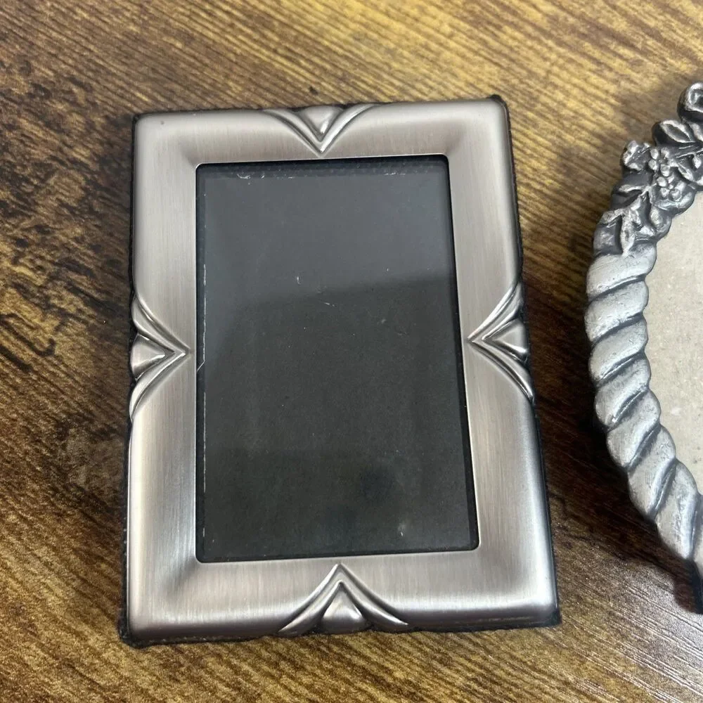 Vintage Mini Picture Frames Lot of 3 Metal Ornate Art Deco Style 3x2 Photo Size